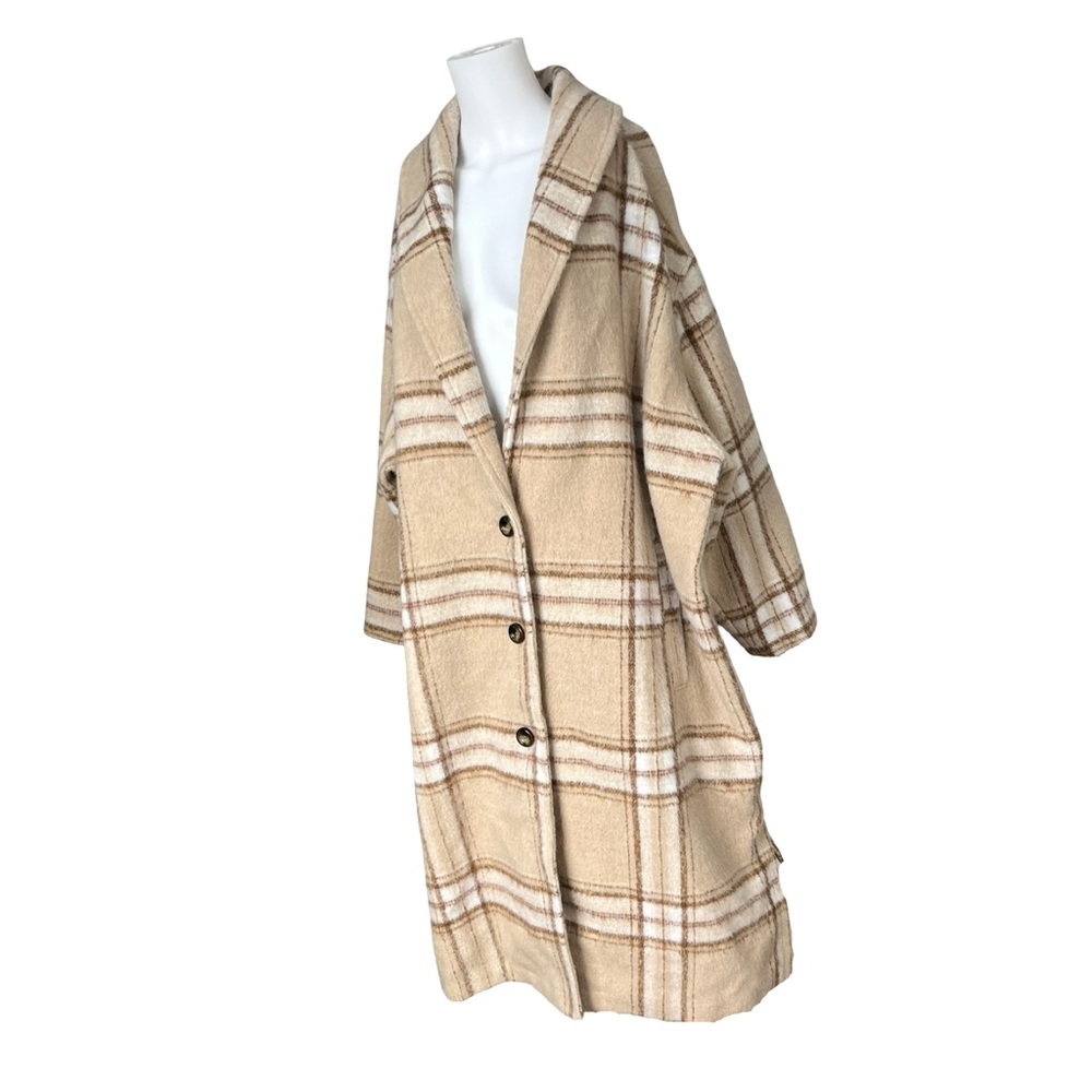 Old Navy Long Peacoat Neutral Tan Cream Plaid Poetcore Womens Plus Size 4X - Picture 9 of 9